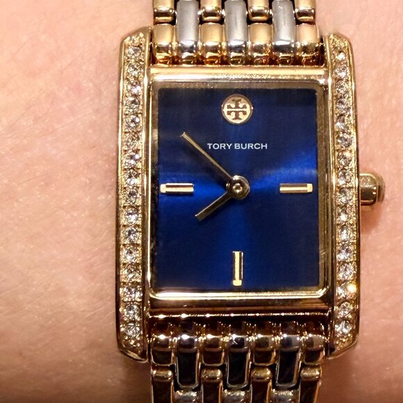 Tory Burch Eleanor Mini Two-Tone Watch Blue Face NWT